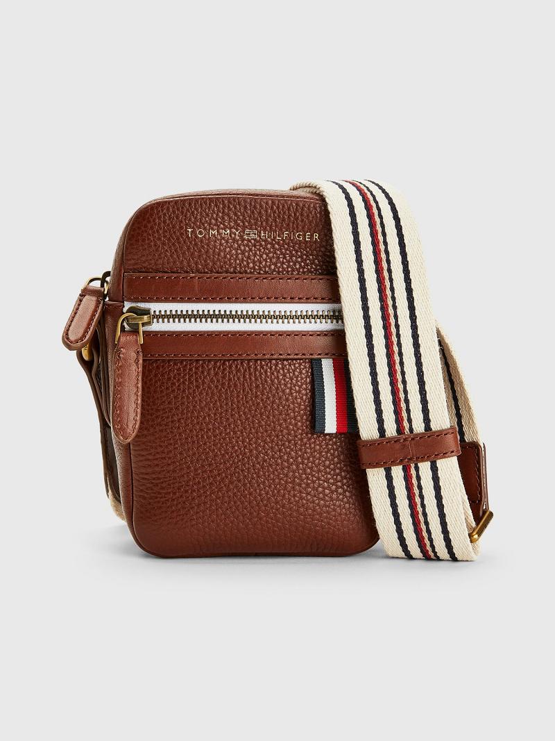 Férfi Tommy Hilfiger Premium Bőr Mini Crossbody Táska Barna | HU 1484WNB